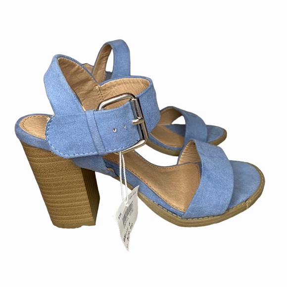 Brash Shoes - Brash Light Blue Suede Open Toe Block Heel Size 6 Women's NWT